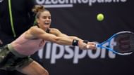 Maria Sakkari in action at the J&T Banka Ostrava Open 2021